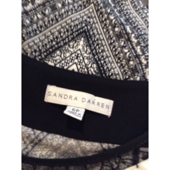 Sandra Darren 6P Maxi Black White print Geometric Dress lace Trim Neckline - Picture 3 of 5